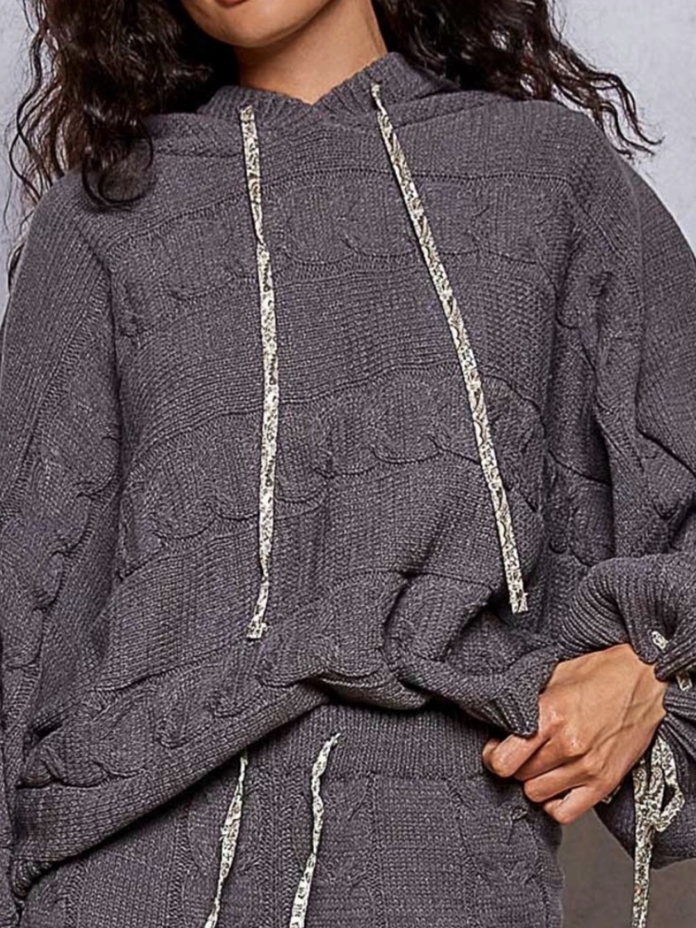 POL Charcoal Gray Cable-Knit Hoodie Sweater Set - Picture 10 of 10